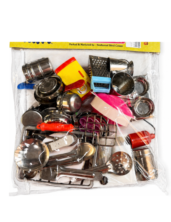 Kids Stainless Steel Kitchen Set – Complete Mini Cookware & Utensils Play Kit Complete kids stainless steel kitchen set with mini pots pans grater mixer utensils packed by Steel Corner