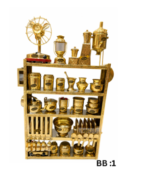 BS:1 brass-miniature-kitchen-set-decorative-rack-home-decor-bs1-vijay-h-stores.webp Brass miniature kitchen set with decorative rack mini brass pots plates spoons lantern for kids play and home decor BS1 Vijay H Stores