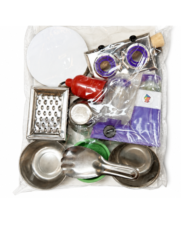 Steel Mini Kitchen Set for Kids – Tiny Chef Pretend Play Toy Stainless steel miniature kitchen set for kids with tiny pots, pans, and utensils for pretend play