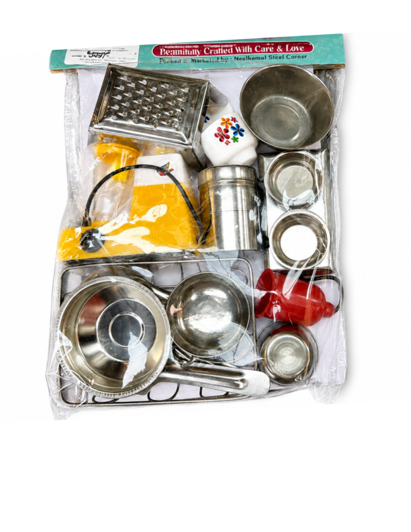 Kids Stainless Steel Kitchen Set – Mini Pots, Pans & Utensils (Complete Play Set) Miniature stainless steel play cookware set for children – complete kitchen toy kit